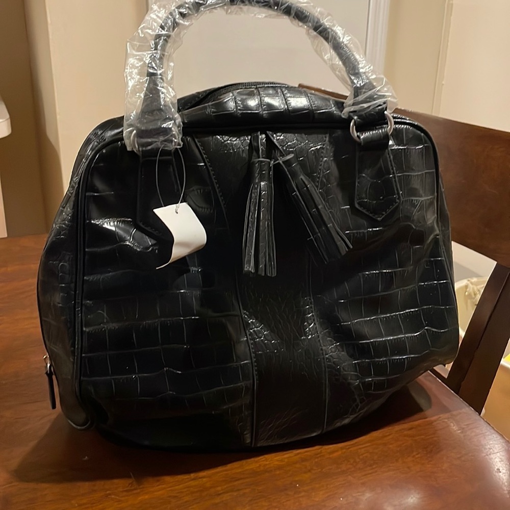 NWT - Black pleather bag - maker unknown